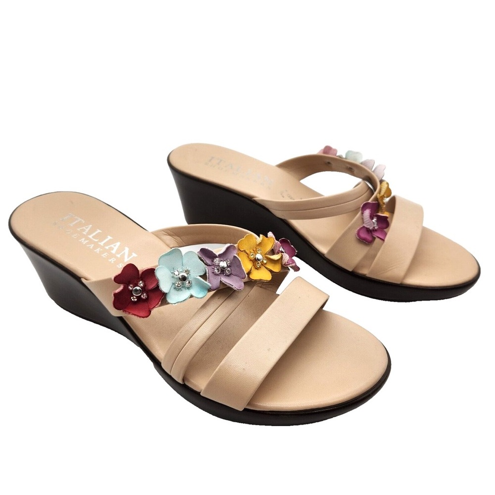Italian Shoemakers Floral Wedge Bubble Slide Sandal